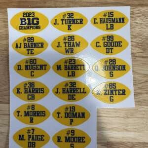 Michigan Wolverines Championship Award Decals For Full Sized Helmets (1.5” )
