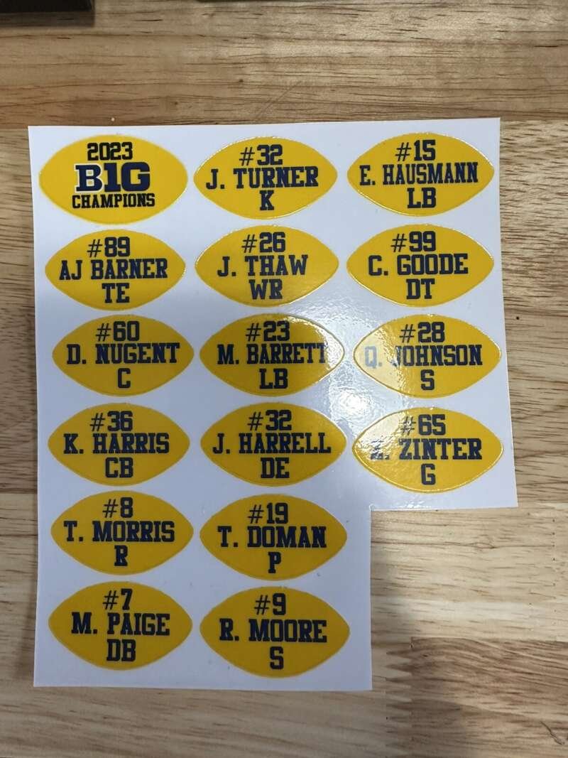Michigan Wolverines Championship Award Decals For Full Sized Helmets (1.5” )