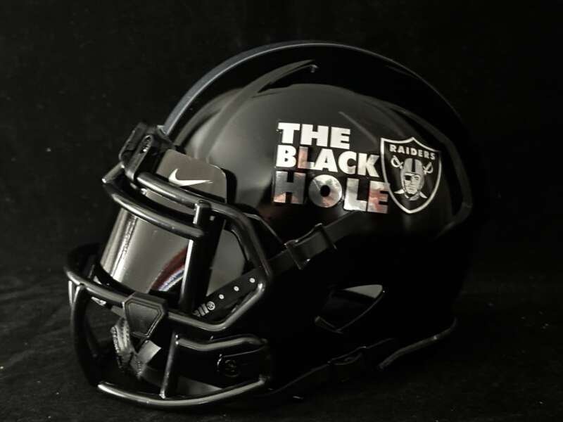 Las Vegas Raiders Black Hole Mini Helmet Glossy Black N Chrome!
