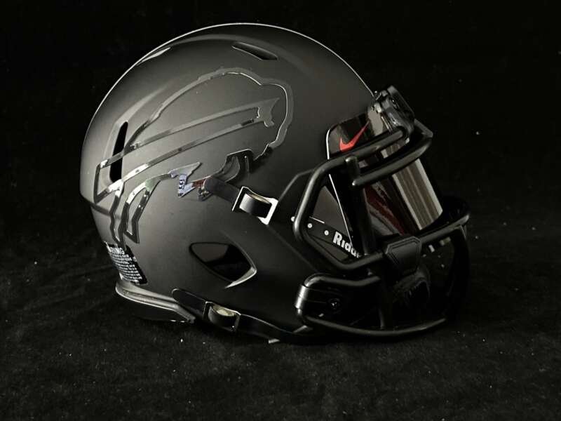 Bills Blackout Mini Helmet with hollow logos! Includes blacked out visor!