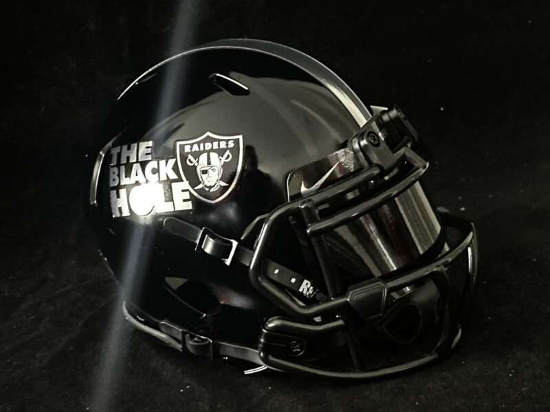 Las Vegas Raiders Black Hole Mini Helmet Glossy Black N Chrome!