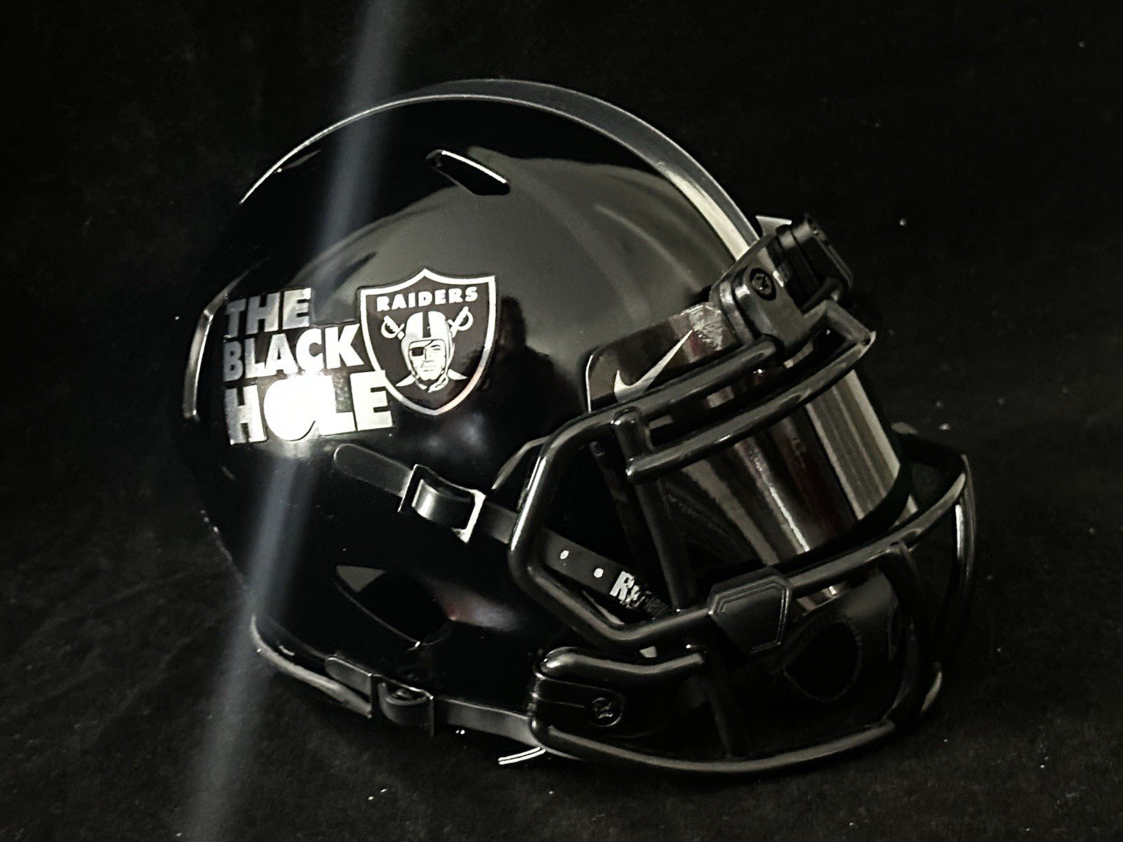 Las Vegas Raiders Black Hole Mini Helmet Glossy Black N Chrome!