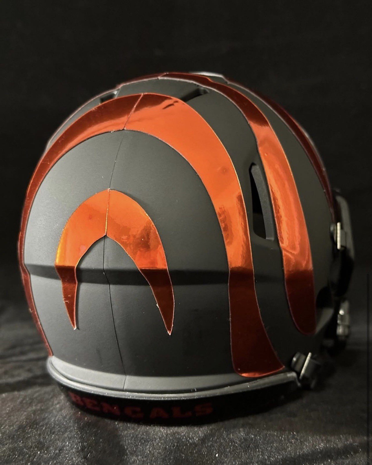 Cincinnati Bengals matte blackout with chrome orange stripes and visor!