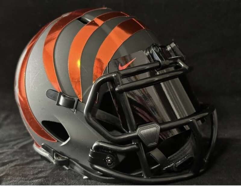 Cincinnati Bengals matte blackout with chrome orange stripes and visor!
