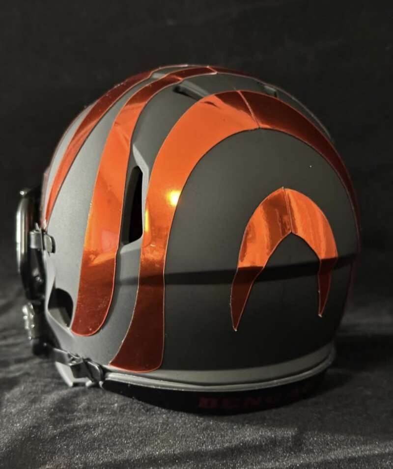 Cincinnati Bengals matte blackout with chrome orange stripes and visor!