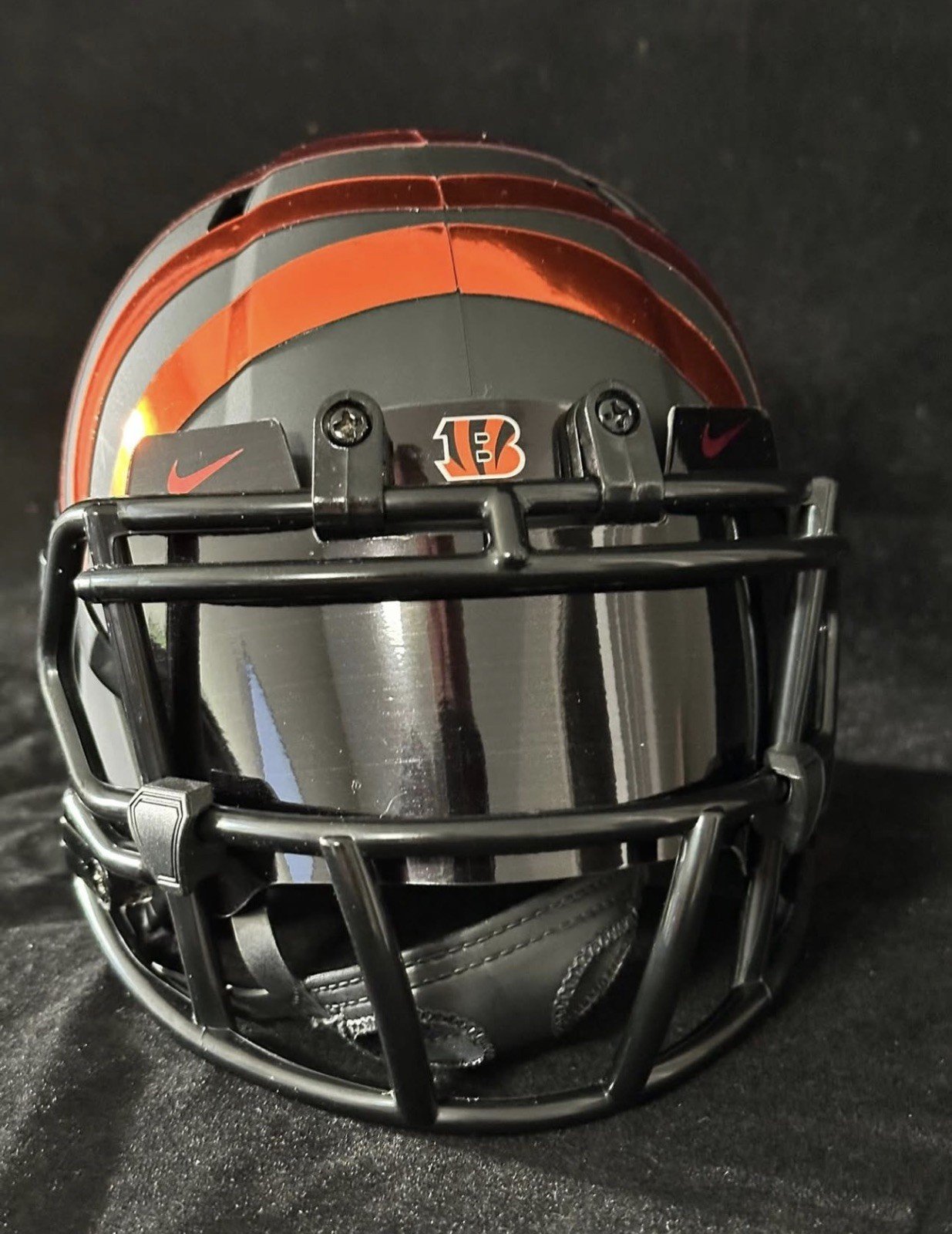 Cincinnati Bengals matte blackout with chrome orange stripes and visor!