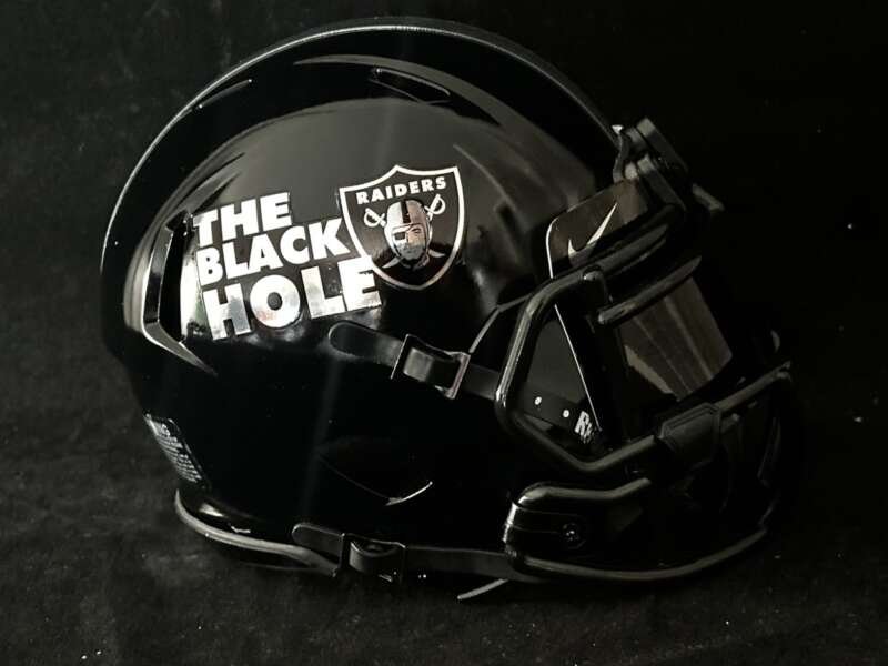 Las Vegas Raiders Black Hole Mini Helmet Glossy Black N Chrome!