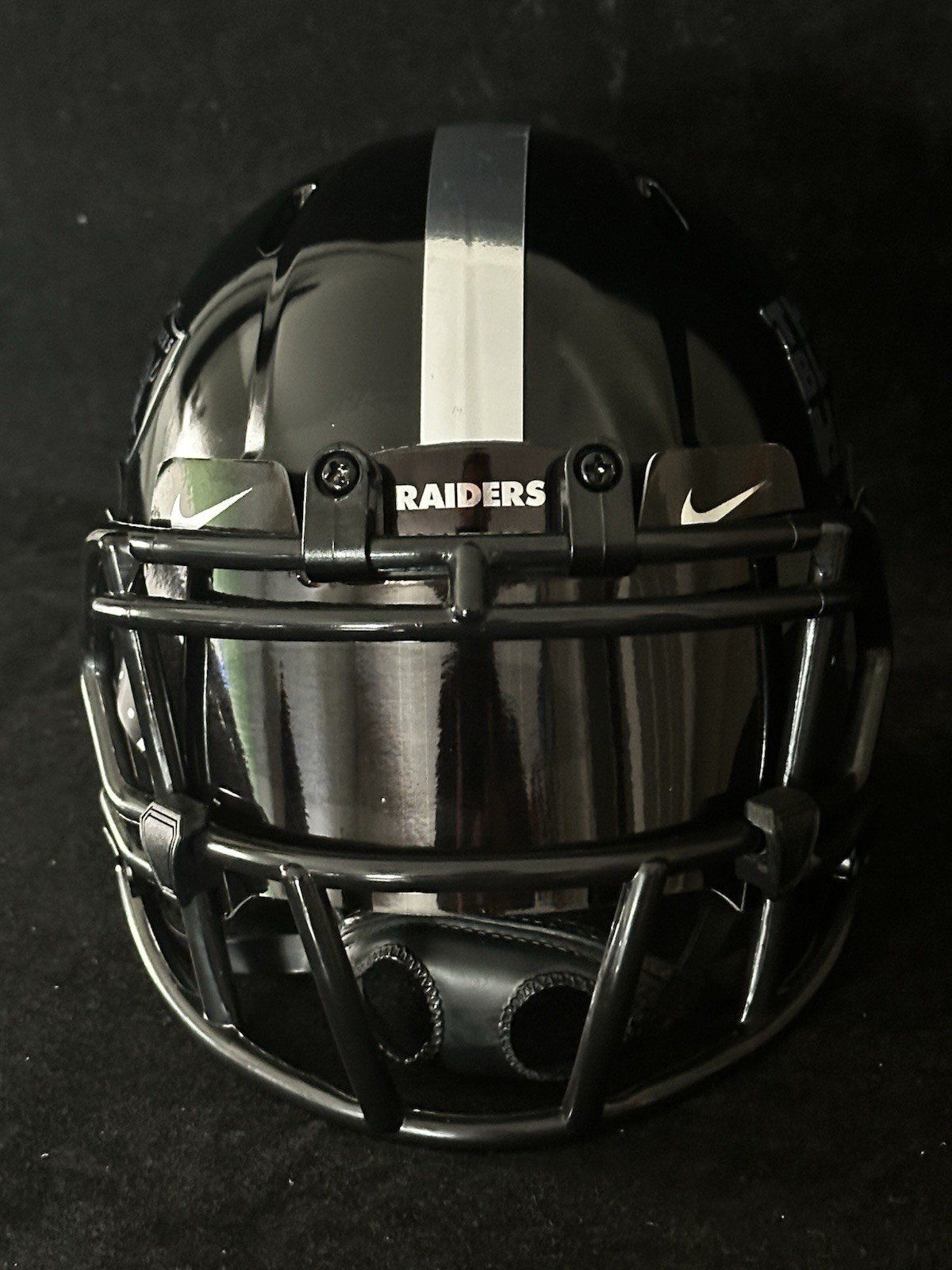 Las Vegas Raiders Black Hole Mini Helmet Glossy Black N Chrome!