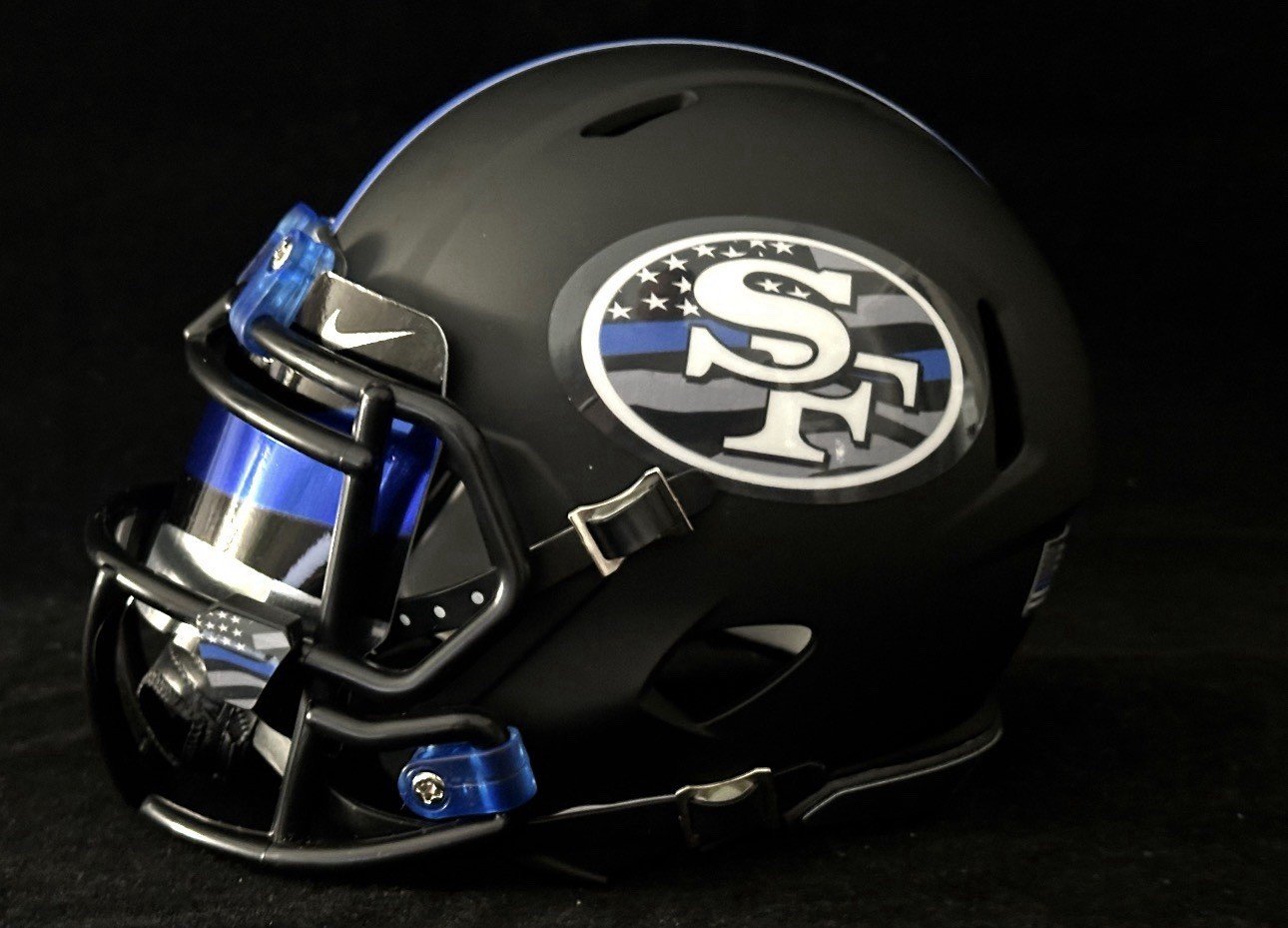 Forty Niners Back The Blue Mini Helmet With Reflective Visor!