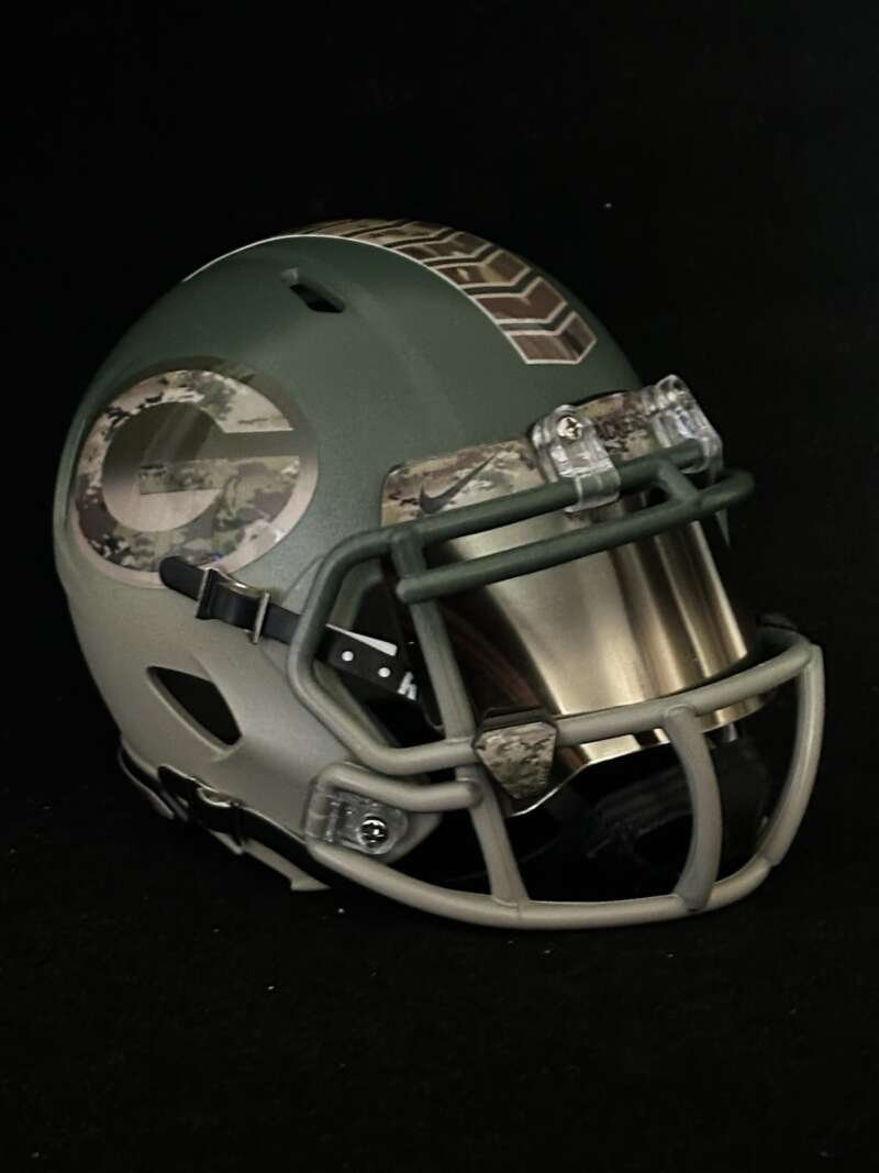 Greenbay Packers mini helmet Salute To Service Two Tone Airbrushed! With Visor!