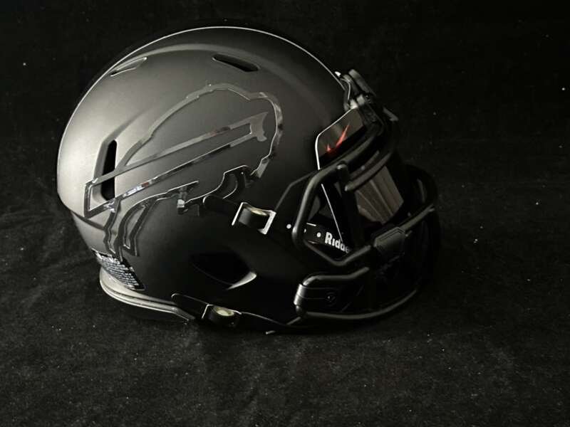 Bills Blackout Mini Helmet with hollow logos! Includes blacked out visor!